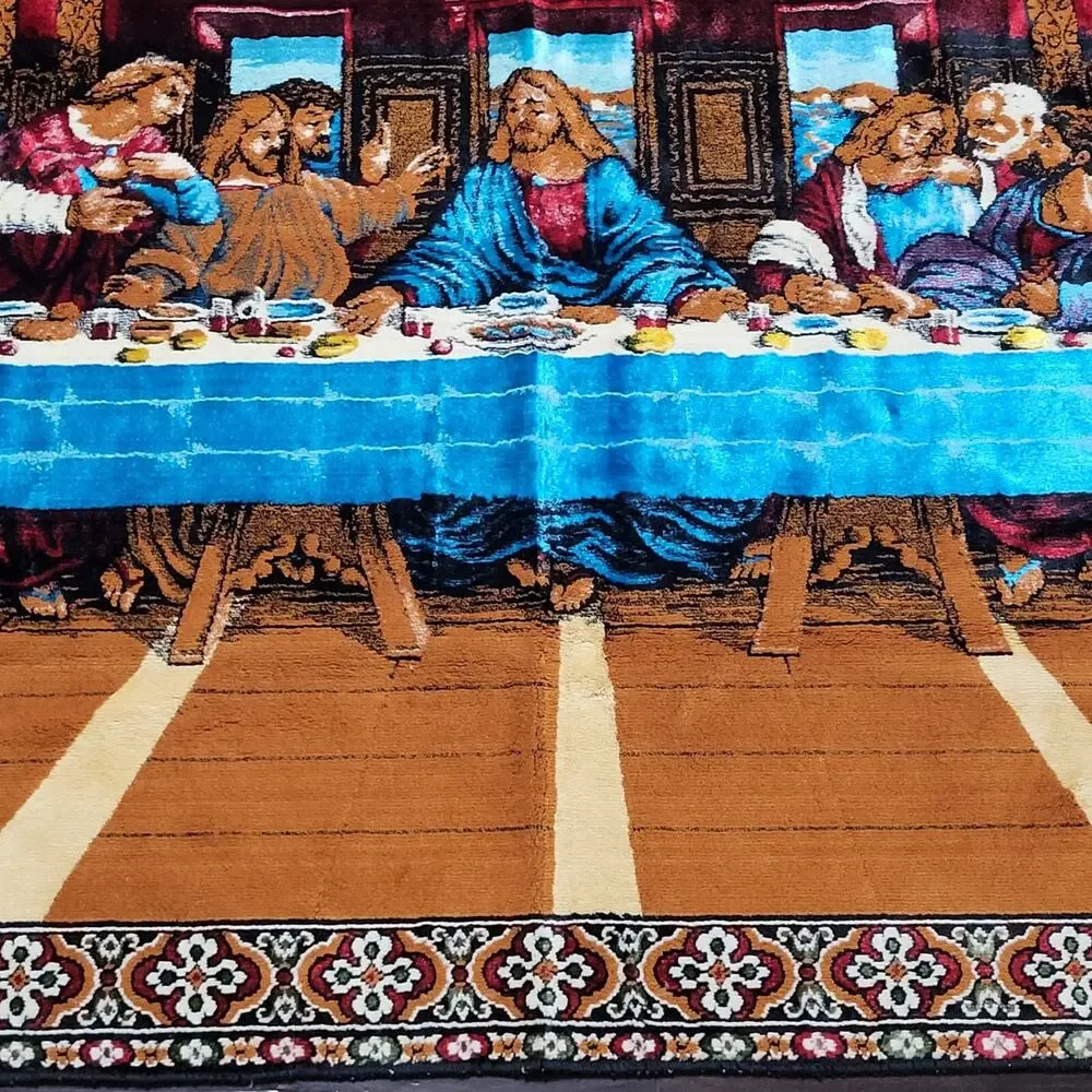 Vtg LAST SUPPER Jesus Christ Religious Tapestry Wall Home Decor 74 X 48 Velvet